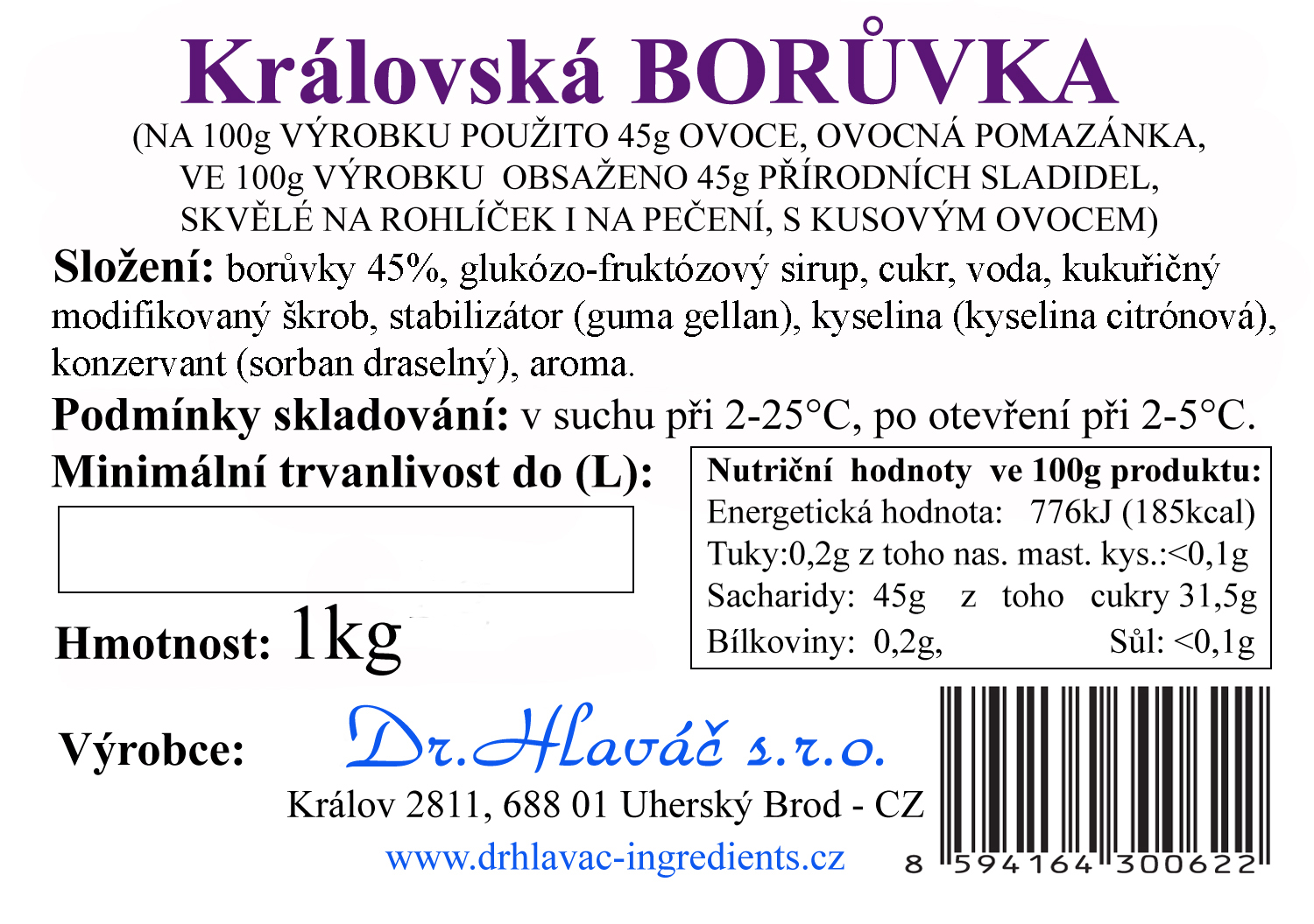 Dr.Hlaváč - Královská BORŮVKA 1kg